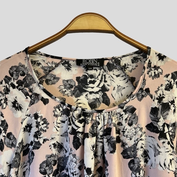 Sale Robin Women’s Blouse S/M Pink Floral Print Long Sleeves - Picture 3 of 10